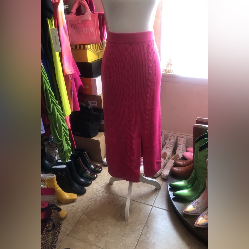Calvin Klein Hot Pink Cable Knit Midi Skirt